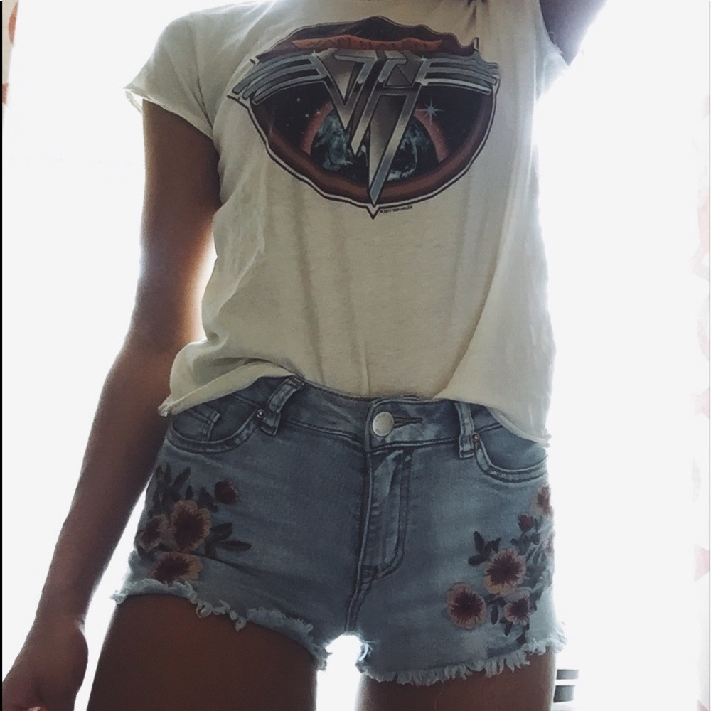 High rise shorts that are distressed at the bottom